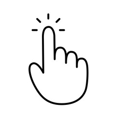 Touch gesture of hand with pointing index finger isolated vector icon. Touch, point, press, click hand gesture clipart element. Pointer cursor sign.