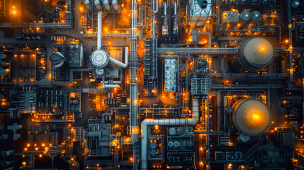 bird view image of Industrial Nightlife: Glowing Energy of Manufacturing