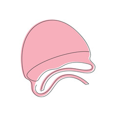 Cap for baby girl drawn in one continuous line. One line drawing, minimalism. Vector illustration.