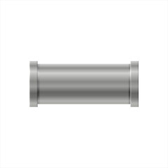 Cylinder metal pipe in realistic style. PVC pipe for sewerage, water supply systems, industrial and construction. Single straight part of plumbing pipe,  plastic pipe fitting. Vector illustration