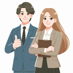 Illustration of flat design of working couple with thumb gesture