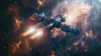 Fototapeta premium Spacecraft traveling through the galaxy