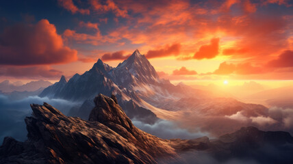 Obraz premium High Peaks Bathed in Azure, Mountain Sunset