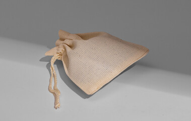 Natural textile bag, small burlap sack with strings