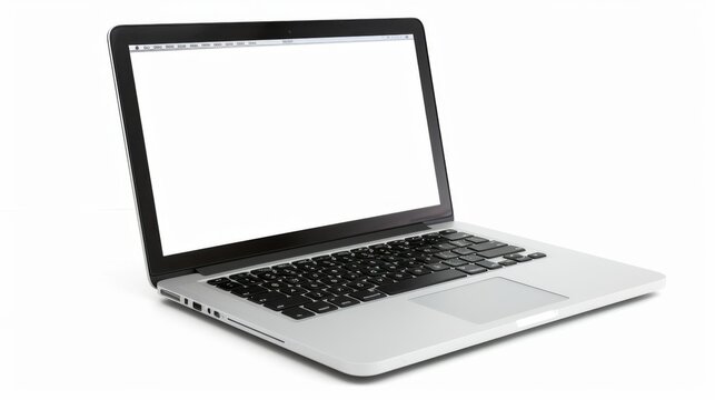 A blank laptop screen on a white isolated background.
