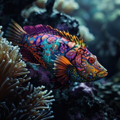 a colorful fish swimming in a coral reef