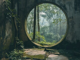 a round window in a concrete wall - Powered by Adobe