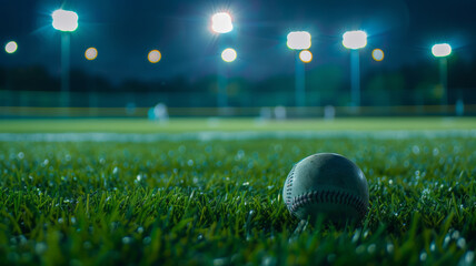 Baseball game on a green field. - obrazy, fototapety, plakaty