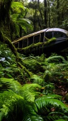 a bus in the woods