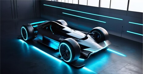futuristic electric sport fast car chassis and battery packs with high performance or future EV...