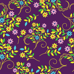 Seamless pattern with flowers and leaves for background, textile, wallpaper, fabric design etc.