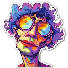 Groovy cartoon sticker hippy, vibrant, retro inspired design exuding a whimsical and psychedelic charm, perfect funky and eclectic touch