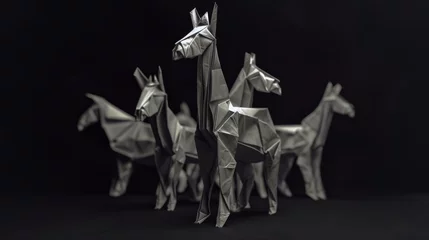 Rolgordijnen A pack of origami wolves and giraffes © Rafa