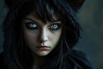 a woman with cat ears and black hood