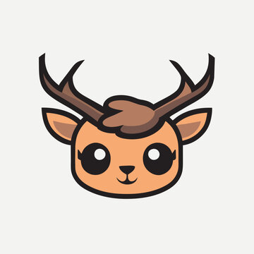 a deer head logo, the smallest flat vector logo,, with no realistic photo details, vector illustration kawaii