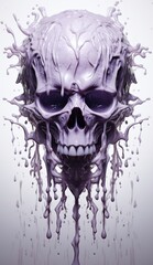 a skull with purple paint dripping