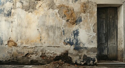 a wall with peeling paint
