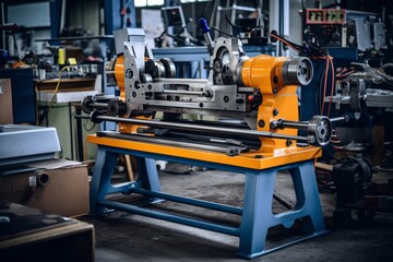 Close-up Shot of a High-Tech Straightening Machine Amidst Various Tools in an Industrial Workshop
