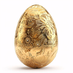 Gold easter egg with flowers isolated on a white background