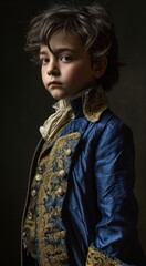 a boy in a blue and gold garment