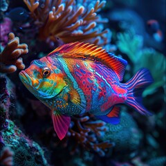a colorful fish swimming in a tank