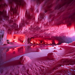 Pink salt cave underground - obrazy, fototapety, plakaty