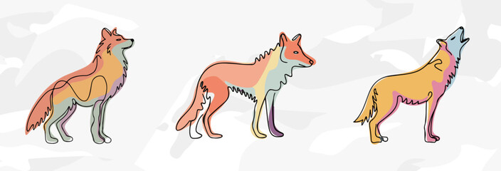Obraz premium Wilde Wolf Lineart Illustrationen: Vektorgrafik-Bündel