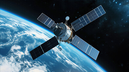 a communication satellite in space orbiting the earth