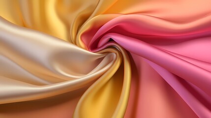 Abstract Background with 3D Wave Bright Gold and Pink Gradient Silk Fabric
