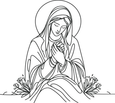 recommend clip art: Jesus, Mary and in continuous line drawing, minimalist, simplicity contour, christian pray, 