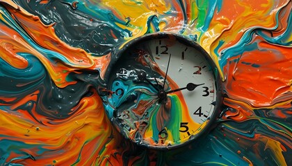 abstract melting clock colorful paint