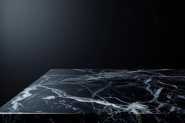 Empty table marble black countertop on black wall background. high quality photo