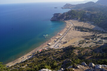 Scenic view of Tsambika Beach from the top of the Holy Monastery of the Virgin Mary, Rhodes