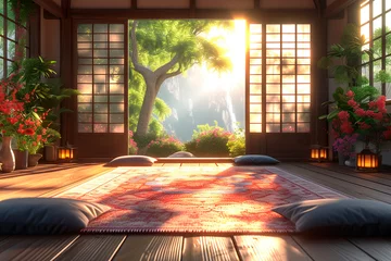 Tuinposter Mock up, Designed specifically in Japanese style, empty room. 3D rendering © ERiK