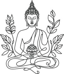 buddha meditation in continuous line drawing minimalist, simplicity contour, 