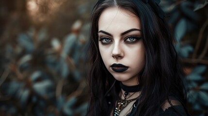 Fototapeta na wymiar a woman with dark makeup and black lipstick