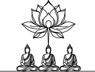 buddha meditation in continuous line drawing minimalist, simplicity contour, 