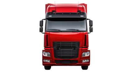 Red truck front view isolated on transparent a white background,