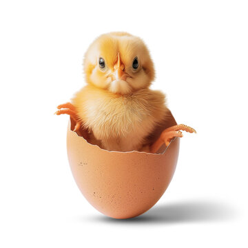 Cute little chick in an eggshell. Easter decoration. transparent background