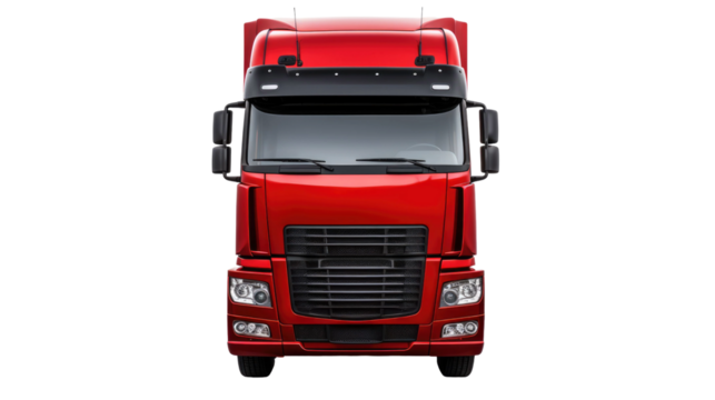 Red truck front view isolated on transparent a white background,