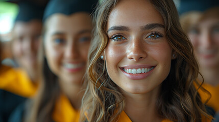 Obraz premium Smiling Blonde Girl Graduate at Commencement