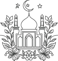 Naklejka premium Muslim Ramadan Islam in continuous line drawing minimalist, simplicity contour,