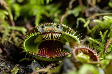a venus fly trap with a frog on its head