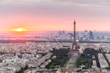Panorama of Paris from above at sunset