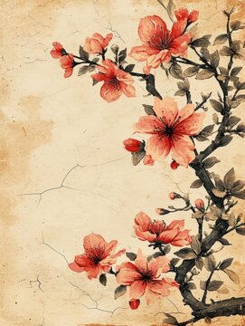 a painting of flowers on a branch