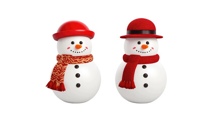Set of two snowman Christmas decorations isolated on transparent a white background 