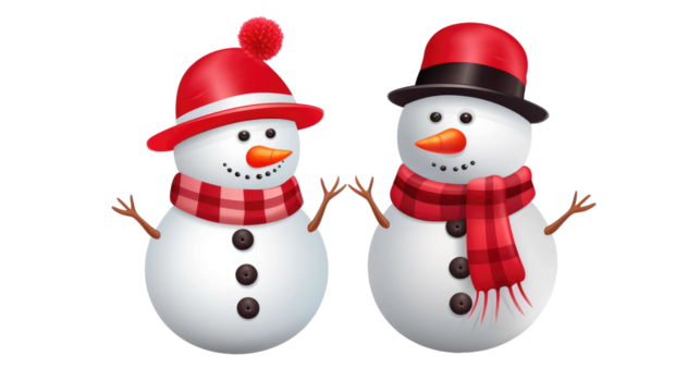 Set of two snowman Christmas decorations isolated on transparent a white background 