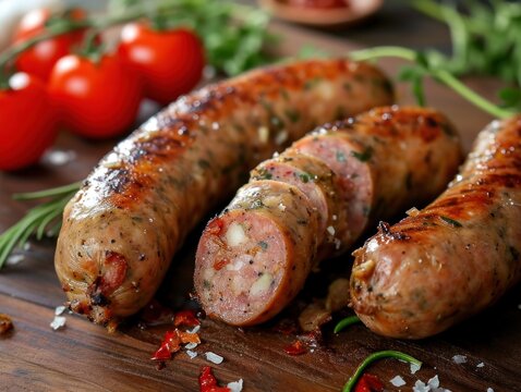 sausage sausages on a wooden surface