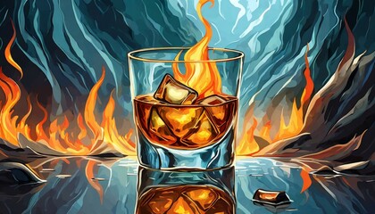 whisky en las rocas - obrazy, fototapety, plakaty