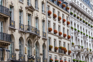 Facades of historic buildings in Paris